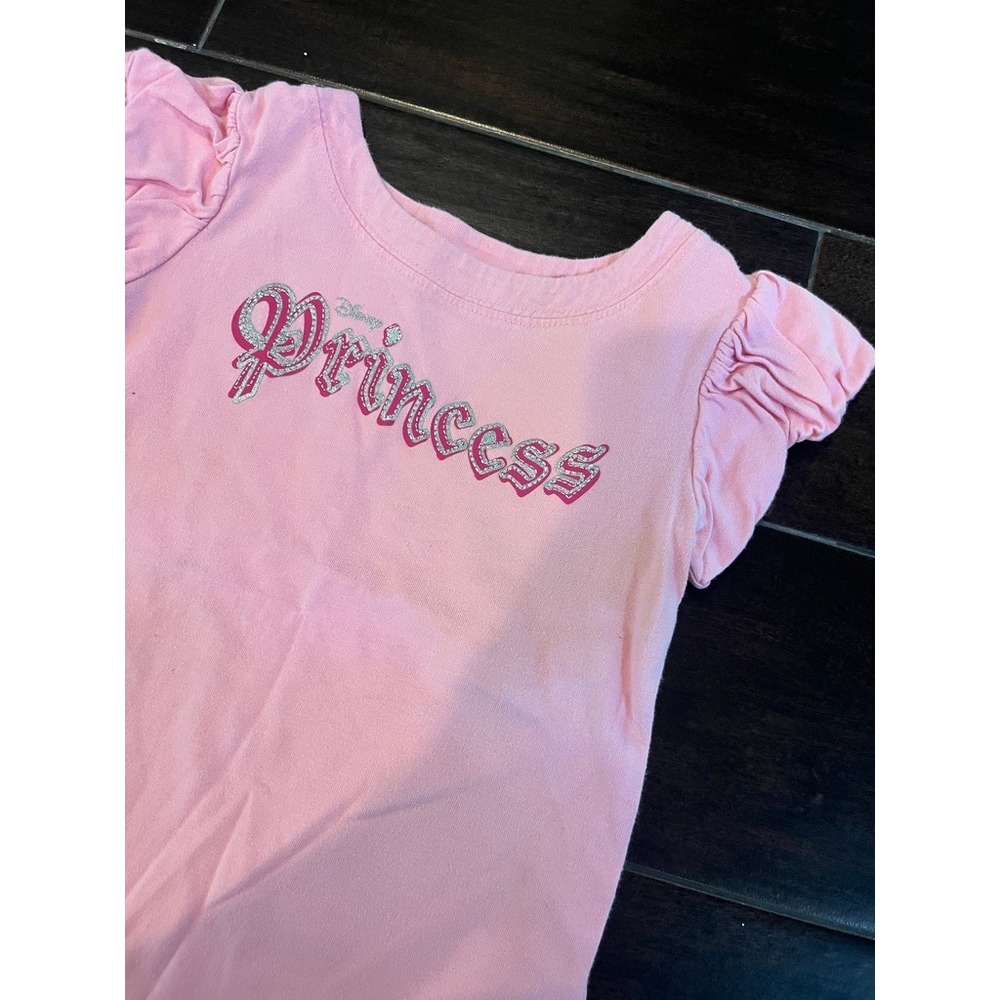 2000s Disney Girls Pink Princess Glitter Graphic T-Shirt Vintage Y2K Size 5/6